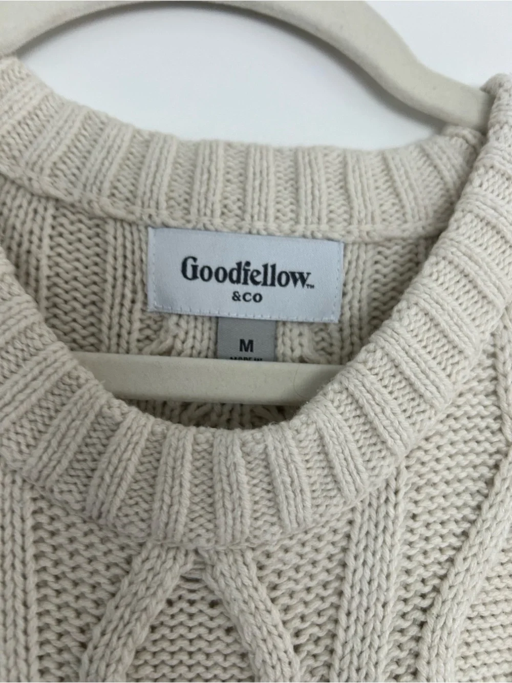 Goodfellow & Co Cream Cable-Knit Crewneck Sweater